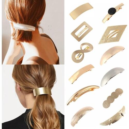 Girls Geometric Hairpins Womens Metal Hair Clips Horsetail Headwear Hair Barrette Ponytail Holder Hairgrip Hair Accessories