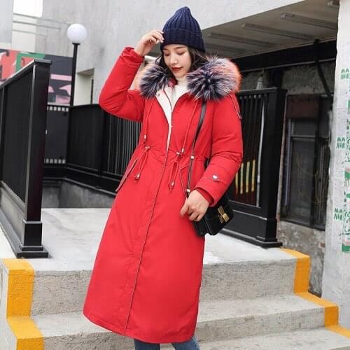 Plus Size Women Winter Long Jacket Wool Liner Korean Style Slim Female Cold Coat Solid Hooded with Fur Collar Womens Parkas