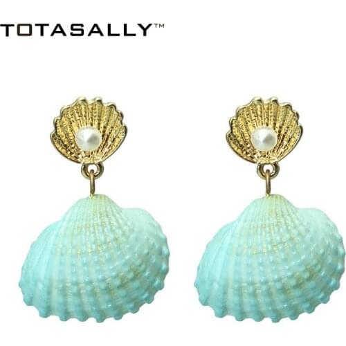 TOTASALLY Seashell Earrings Womens Fashion Alloy Conches Simulated Pearl Girl Cowries Earring Summer Beach Jewelry Collection