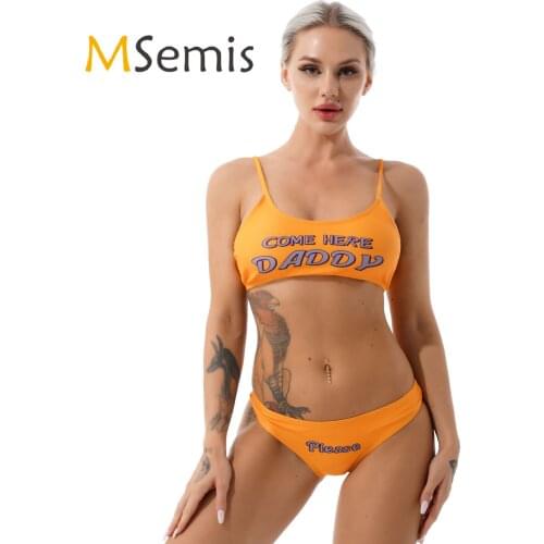 Womens Bikini Swimsuit Mini Swimwear Anime Yes Daddy Printed Camisole Swim Bra Tops with Briefs Swimming Bathing Suit Clothes