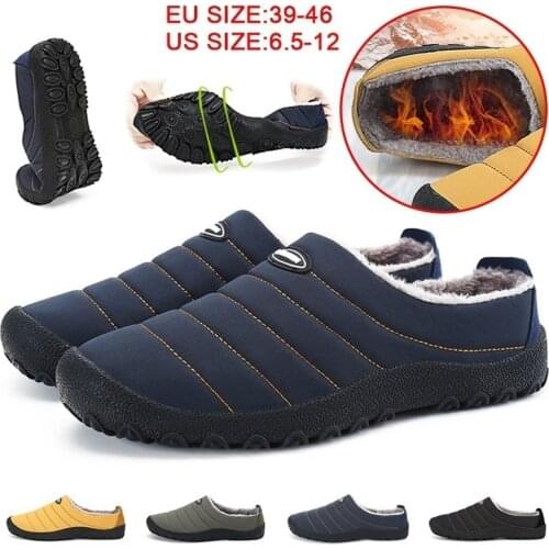 Fotwear Winter Men Slippers Plush Warm Indoor Mens Shoes Plus Size 46 Fur Mules Sneakers Slip On Bedroom Slippers Half Shoes