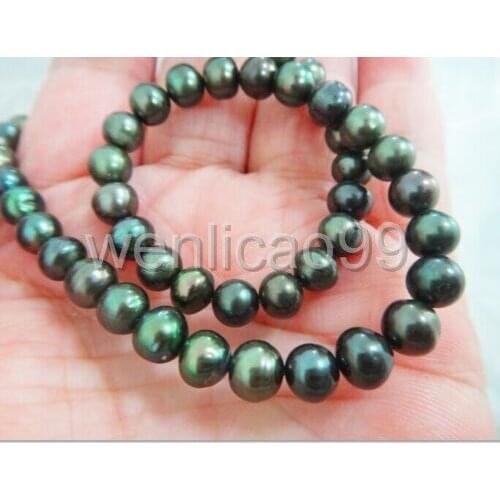 18"11-12 mm round Tahitian black green pearl necklace