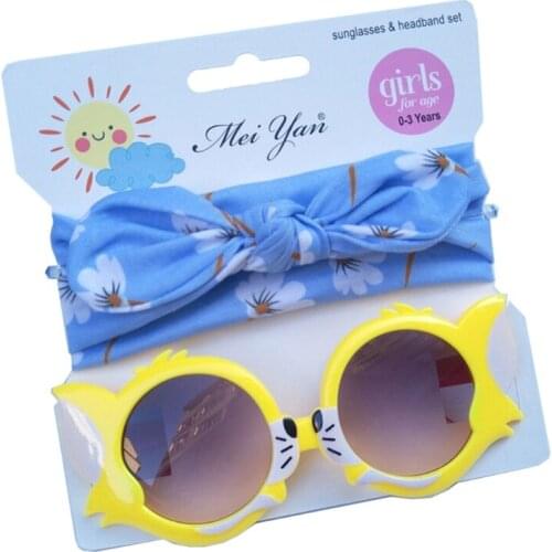 2 Pcs/Set Children Baby Sunglasses Hair Band Set Anti-UV Cartoon Glasses Knotted Bow Headband Kids Photo Props Gifts