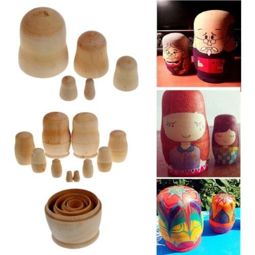 5pcs/set Learning Painting Toys Unpainted DIY Blank Wooden Embryos Russian Nesting Dolls Matryoshka Toy