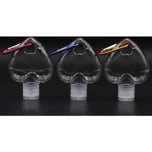 50ml Heart Shape Hand Sanitizer Gel Bottle With Key Ring Hook Transparent Plastic Refillable Containers Schoolbag Pendant