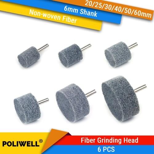 6Pcs Cylindrical Fiber Grinding Head 6mm Shank Polishing Grinding Wheel Non-woven Fiber Abrasive Disc for Drill Polish Metal
