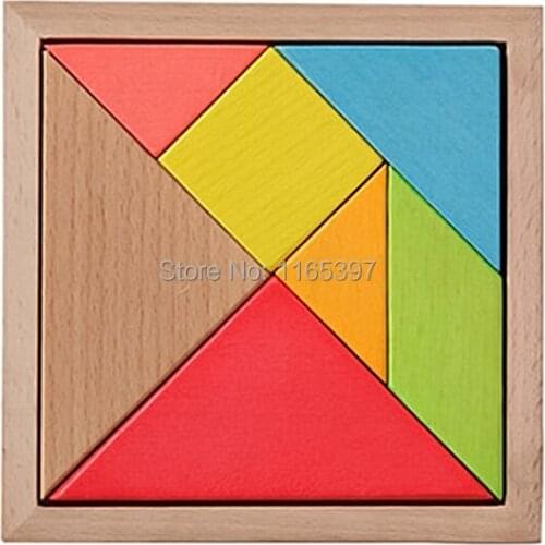 6pc multi colored wooden tangram puzzle kids children kindergarten early color shape logical education finger hand mind practice