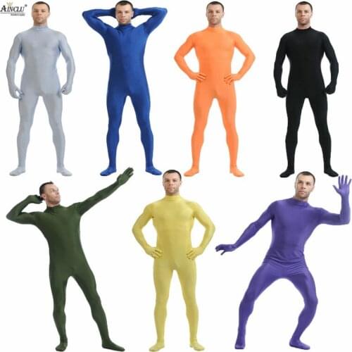 Ainclu Mens Spandex Nylon Zentai MultiColor Body Second Skin Tight Headless Dancewear Costume Hallween Adults Bodysuit