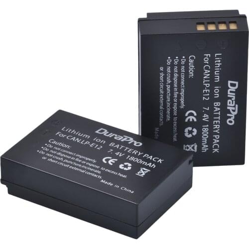 2 Pcs x DuraPro 7.4V 1800mAh LP-E12 LP E12 LPE12 Camera Battery For Canon EOS M M2 100D Kiss X7 Rebel SL1