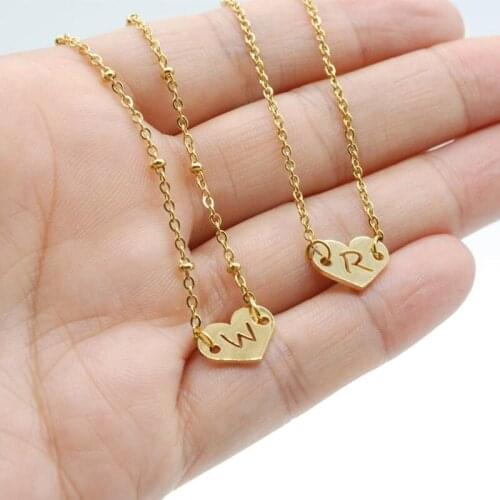 Personalized hollow initial heart-shaped charm anklet, golden stainless steel charm handmade anklet, initial charm