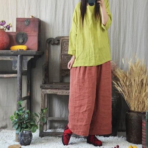 Women Loose Ramie Blouse Tops Ladies Vintage Solid Color Ramie Shirt Female 2020 Summer Autumn Blouses