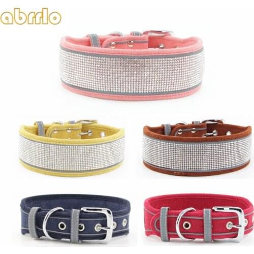 Big Dog Collars For Medium Large Dogs Rhinestone Bling Collar Soft Durable Suede Pets Necklace For French Bulldog Accessories
