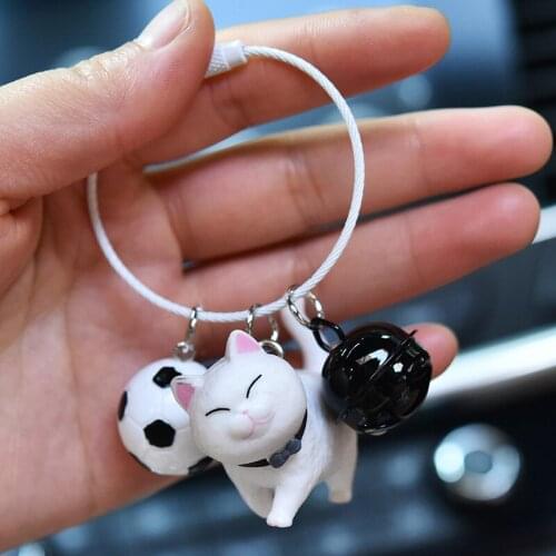 New Eco-friendly Animal Kitten Keychain Cute Cat Keychain New Football Bell Keychain Student Bag Pendant Kawaii Keychain Gift