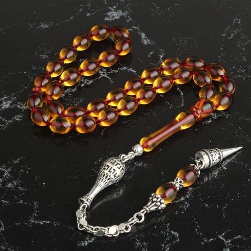 Natural Fiery Amber 925 Silver Tassel 33 Beads For Prayer Tasbih Rosary Men Women Meditation Jewelry From Turkey
