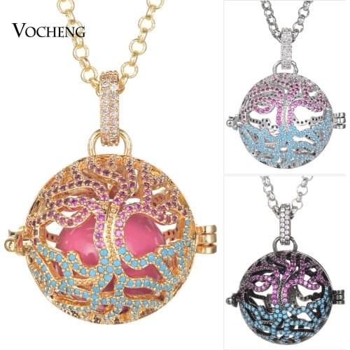 Zircon Stone Mix Colored Angel Locket Necklace 4 Colors Cubic Zirconia Angel Ball Necklace with Stainless Steel Chain VA-978