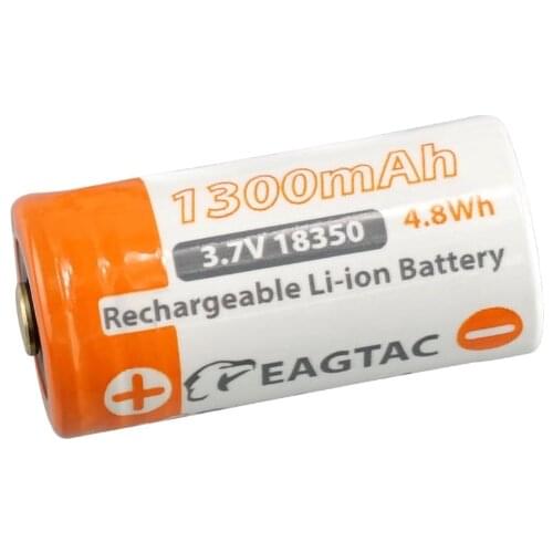 EAGTAC 18350 1300mAh 3.7V Protected Li-ion Battery (10A anode protection) Button Top 2PCS
