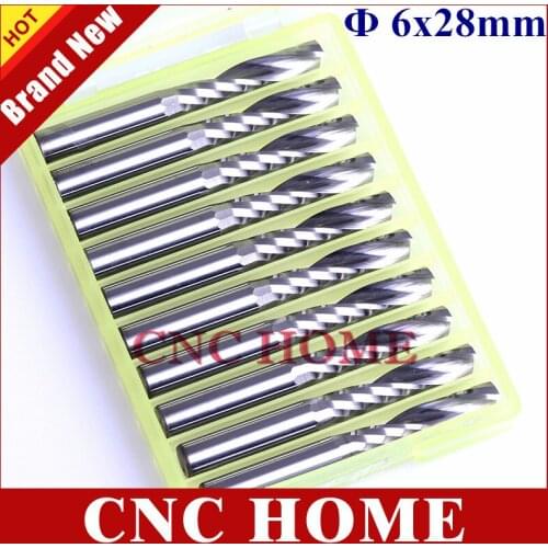 10pcs 6x28MM One Flute Spiral Cutter, Tungsten Carbide End Mill, Engraving Tool Bits, Wood Router Bits, Cutting Tools on pvc mdf