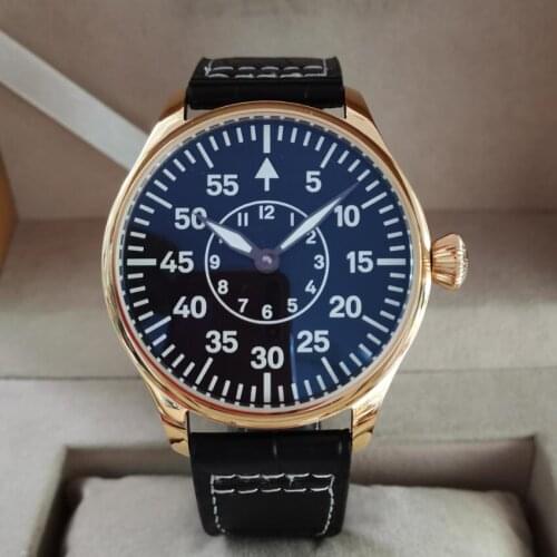 GEERVO No logo Golden 44mm pilot No second hand C3 Super luminous ST3600 movement Manual mechanical mens Watch G123