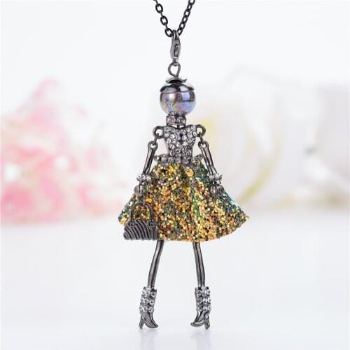 HOCOLE 2018 Shining Statement Crystal Doll Necklace Dress Handmade New French Doll Pendants For Girls Women Fashion Jewelry