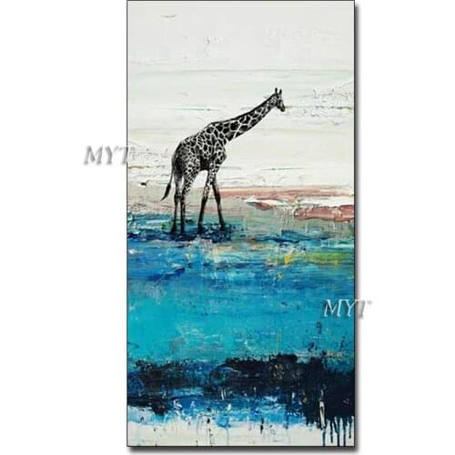 Modern Children Room Wall Decor Animal Oil Painting Real Handmade Giraffe Picture Artwork Canvas Wall Art Interior Decoration