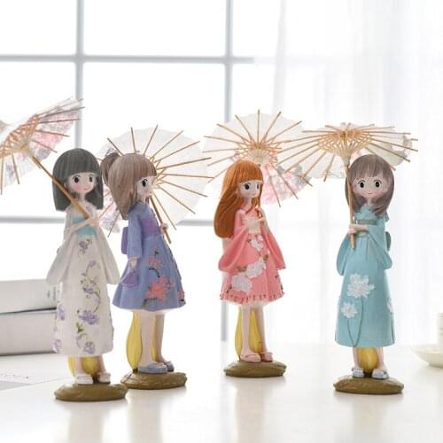 29.5cm Creative Japanese Kimono Girl Sculpture Resin Ornaments Indoor Living Room Study Home Decoration Ornaments Birthday Gifts