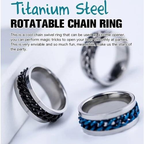 Punk Mens Stainless Band Ring Spin Titanium Steel Rotatable Chain High Quality Spinner Chain Women Jewelry Party Gift