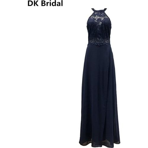 Lace Evening Dresses Long Halter A-Line Sleeveless Sexy Side Split Elegant Women Evening Gowns Robe De Soiree 2019