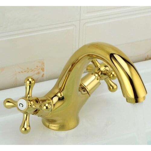 Brass sink basin faucet mixer European Art retro style gold plated water tap, Bathroom wash basin faucet hot and cold Wholesale