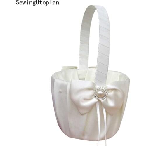 Ribbon Bowknot Flower Girl Basket Petals Bouquets Holder for Wedding Ceremony Party Decoration Wedding Flower Girl Basket Decor