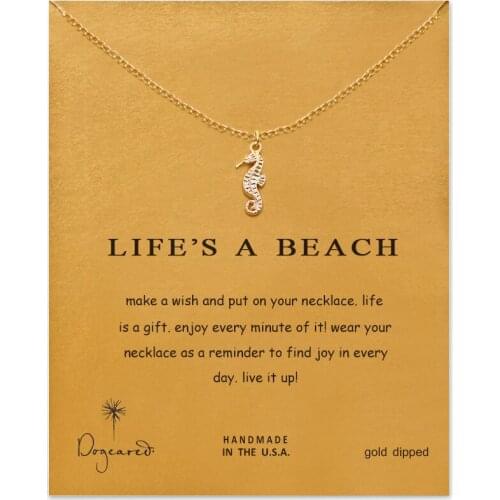 Fashion Wish Card Hippocampus Pendant Necklace Clavicle Chains Fashion Statement Exquisite Necklace For Women Gifts Jewelry