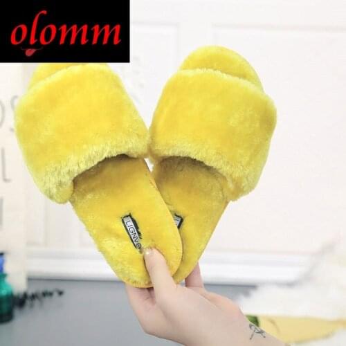 Fashion Winter Women House Slippers Comfortable Flock Fluffy Slides Female Flat Home Slippers Furry Slides for Woman Wholesale