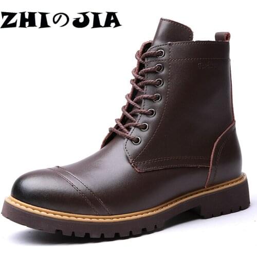 High Quality Winter Boots Work Men Boots Genuine Leather Men Ankle Boots Leather Snow Boots Fashionable Warm Motorcycle Boots