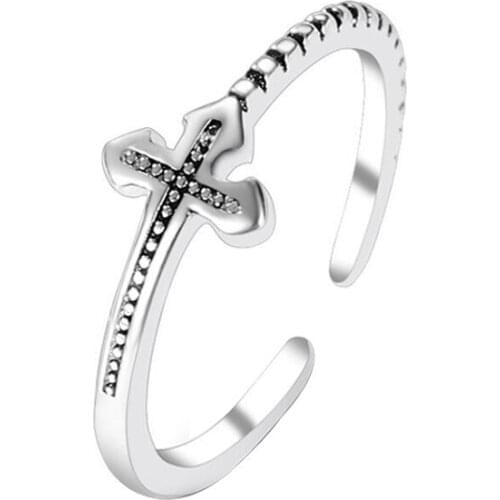 New Exquisite Irregular 925 Sterling Silver Vintage Cross Open Ring For Women Fashion Party Jewelry Adjustable Finger Rings