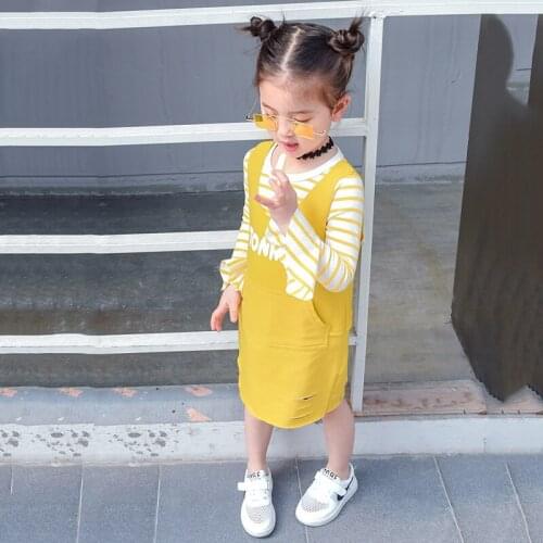 New 2020 Girls Spring Dress Kids Casual Ruffles Clothing Set Children Stripe T-shirt and Overall Dress Baby Two-piece Set, #8120