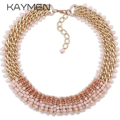 KAYMEN New Arrival Unique Desgin Aluminium Chains and Crystals Statement Necklace Fashion Womens Wedding Party Beads Necklaces