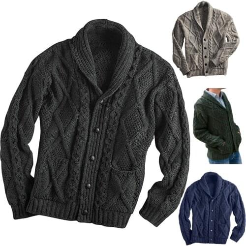 2021 autumn and winter European and American mens sweater solid color long sleeve Lapel cardigan coat coat sweater