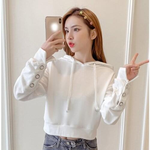 Abrini 2021 Autumn Winter Womens Hoodie Sweatshirt Top Womens Long Sleeve Top Aesthetic Solid Shirring Loose Pullover Women