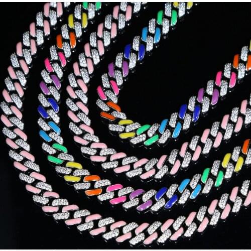 2021 Colorful enamel chocker necklace iced out 11mm Cuban Link Chain with shiny cz necklace fashion hiphop jewelry for women men