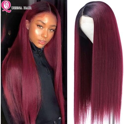 Bone Straight Closure Wig 99J Red Burgundy Brown Ombre Human Hair Wig RawIndian Transparent Lace Wigs Human Hair 4x4 Closure Wig