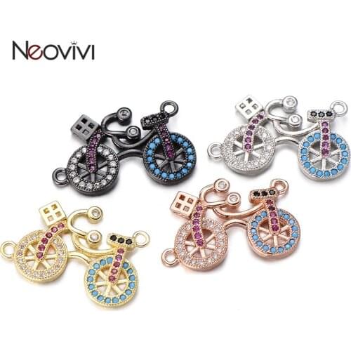 Neovivi Bicycle Charms fit Women Bracelet Necklace Handmade Micro Pave Colorful Zircon Charm Cute Beads for Jewelry Making Craft