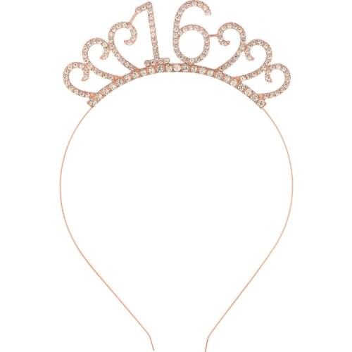 New Arrive 19*13CM Birthday Party Rhinestone Hair Band 16th Birthday Crown Headband for Girls