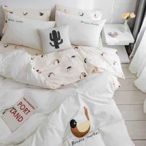 Simple European 100% Cotton 3/4pc Duvet Cover Set Bedroom Cartoon Embroidered Bedsheet Combinetion Bedding Sets Home Decoration