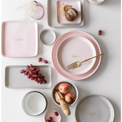 Nordic Light Luxury Phnom Penh Plate Household Fruit Salad Bowl Dessert Steak Western Plate Kitchen Restaurant Home Ceramic Flat