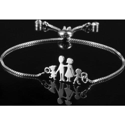 Family Series Friendship Metal Bracelet Mom Daughter Heart Beads Silver Color Chain Character Women Couple Jewelry Charm Gifts