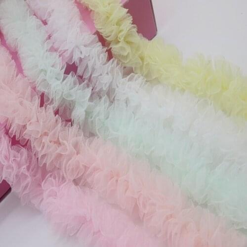 2M/lot 4CM wide mesh pink light blue yellow white pleated chiffon lace childrens clothing side collar skirt lace SC361