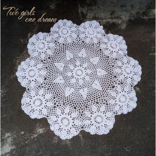 Handmade Crocheted Table Cloth Cotton Hollow Braided Decorative Cloth Table Mat Europe Coffee Coasters Round Placemat 60-90cm