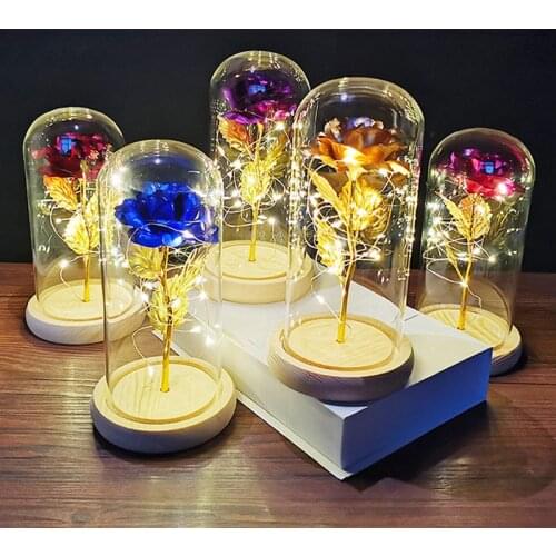 Fairy LED Light Foil Flower In Glass Cover Valentines Day Gifts Wedding Decorations Boy Girl Birthday Decor Event Party Supplies