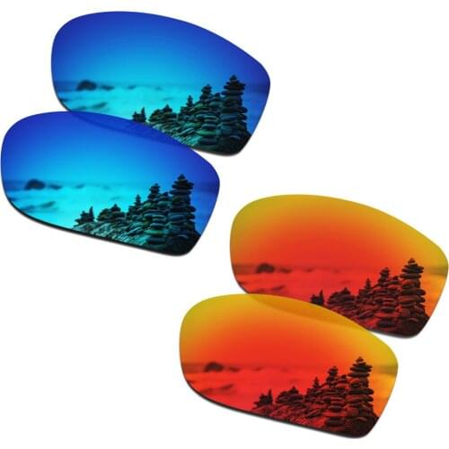 SmartVLT 2 Pairs Polarized Sunglasses Replacement Lenses for Oakley Jawbone Ice Blue and Fire Red