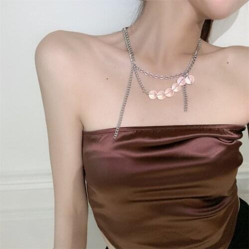 U-Magical Hiphop Asymmetric Metallic Chunky Chain Pendant Necklace for Women Fashion Temperament Beaded Resin Necklace Jewellery