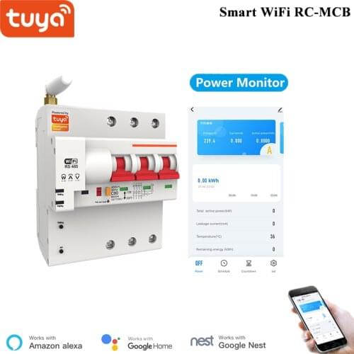 Tuya Smart Circuit Breaker 3P WiFi Switch Overload Short Circuit Protection Power Consumption Smart RC-MCB Alexa Compatible